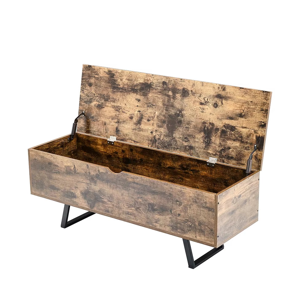 Industrial Wooden Flip Top Storage Bench for Storing Blankets, Pillows