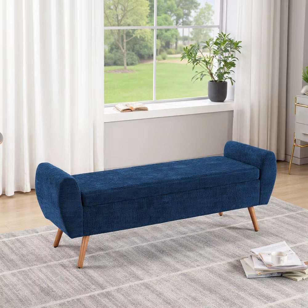 Chenille Upholstered Storage Bench for Living Room Bedroom Hallway