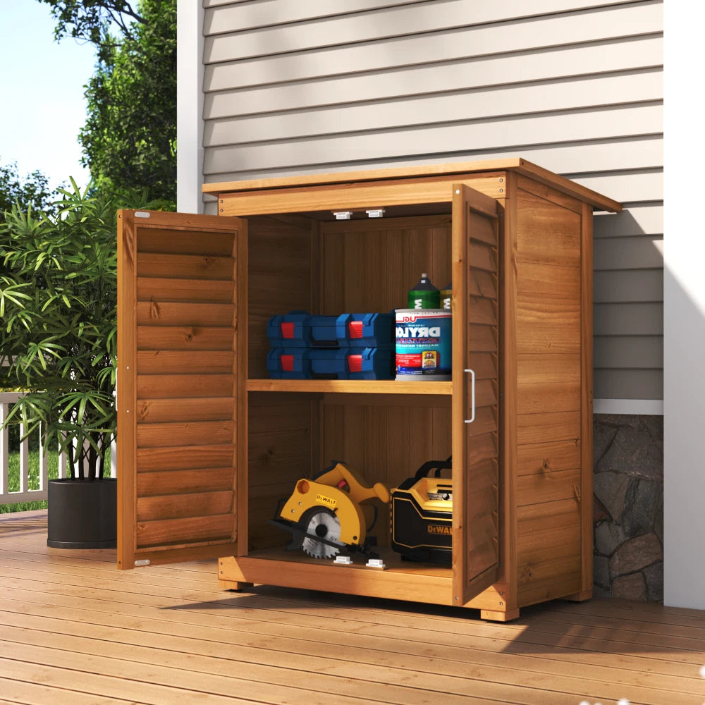 【】Outdoor Storage Cabinet Organize Tools Shoe Cabinet Patio Balcony Garden Solid Wood Rainproof and Anticorrosive