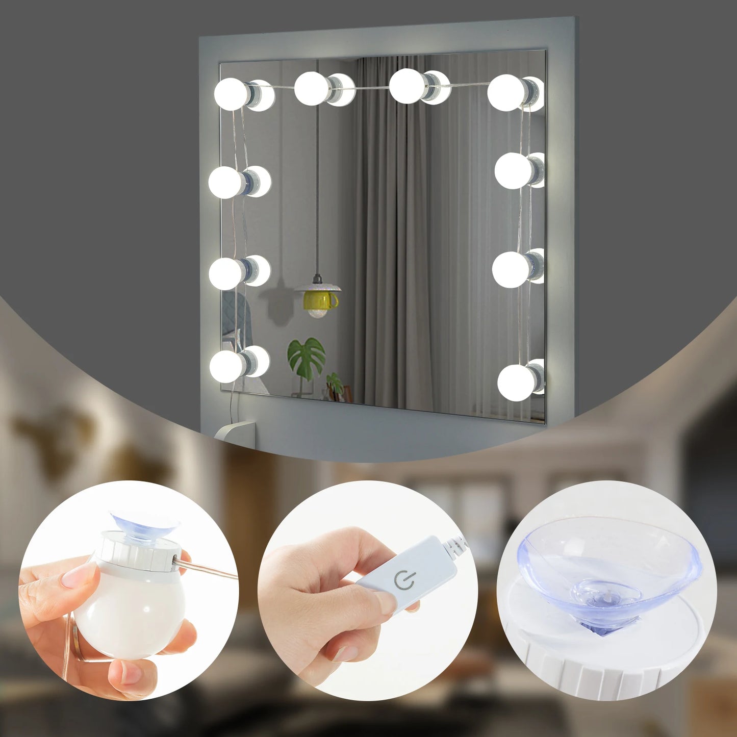 White Vanity Dressing Table with LED Makeup Mirror 2 Drawers for Bedroom