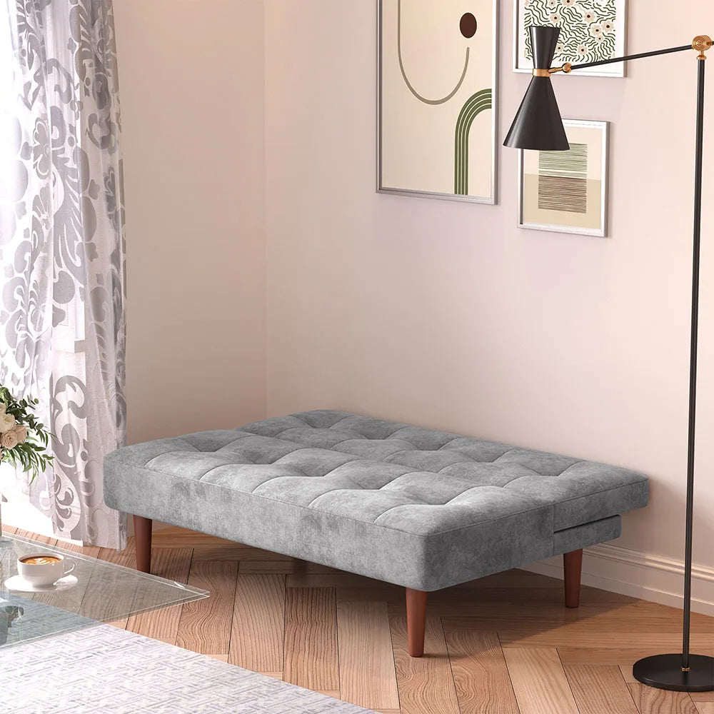 Small Modern 2-Seater Padded Convertible Sofa Bed with Wooden Legs for Study and Living Room, 122Cm W X 86Cm D X 35Cm H