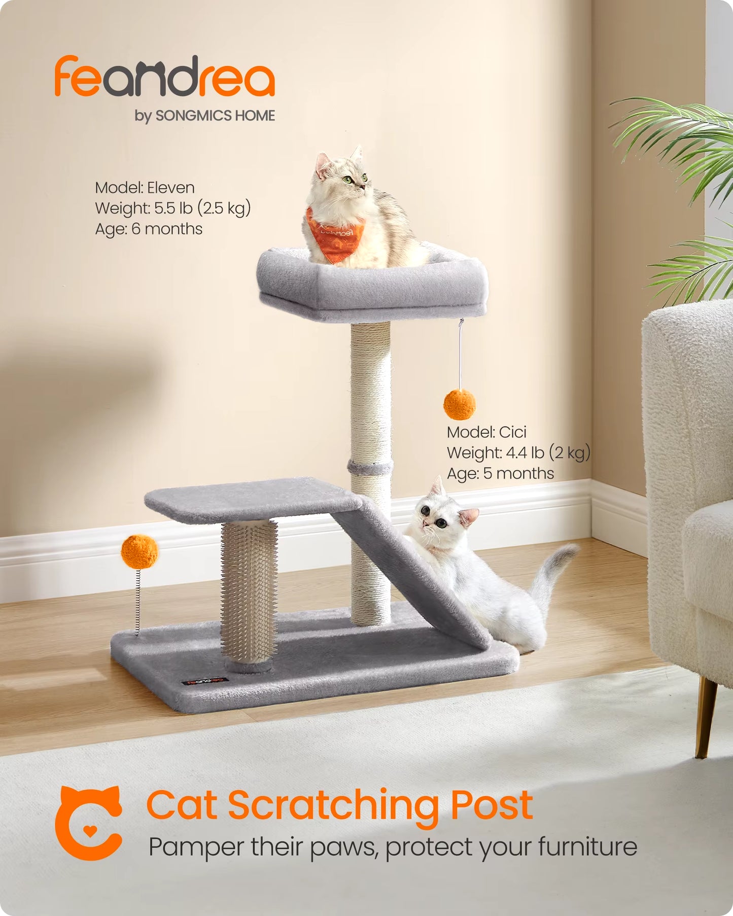 Multifunctional Cat Scratching Post with Integrated Bed, Rotatable Scratching Ramp, Perch, and Self-Groomer