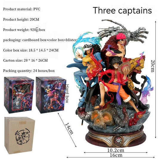 One Piece Lx Three Captain'S Handmade 20Cm Action Figure Supernova Ghost Island Battle Luffy Kidro Navigation Model Ornament