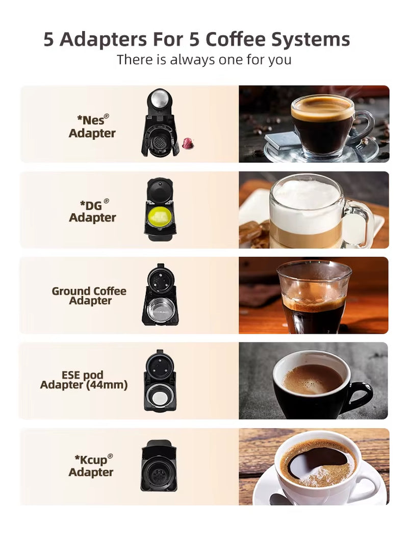 Multiple Capsule Coffee Machine, Hot/Cold Dolce Gusto Milk Nespresso Capsule ESE Pod Ground Coffee Cafeteria 20Bar 5 in 1