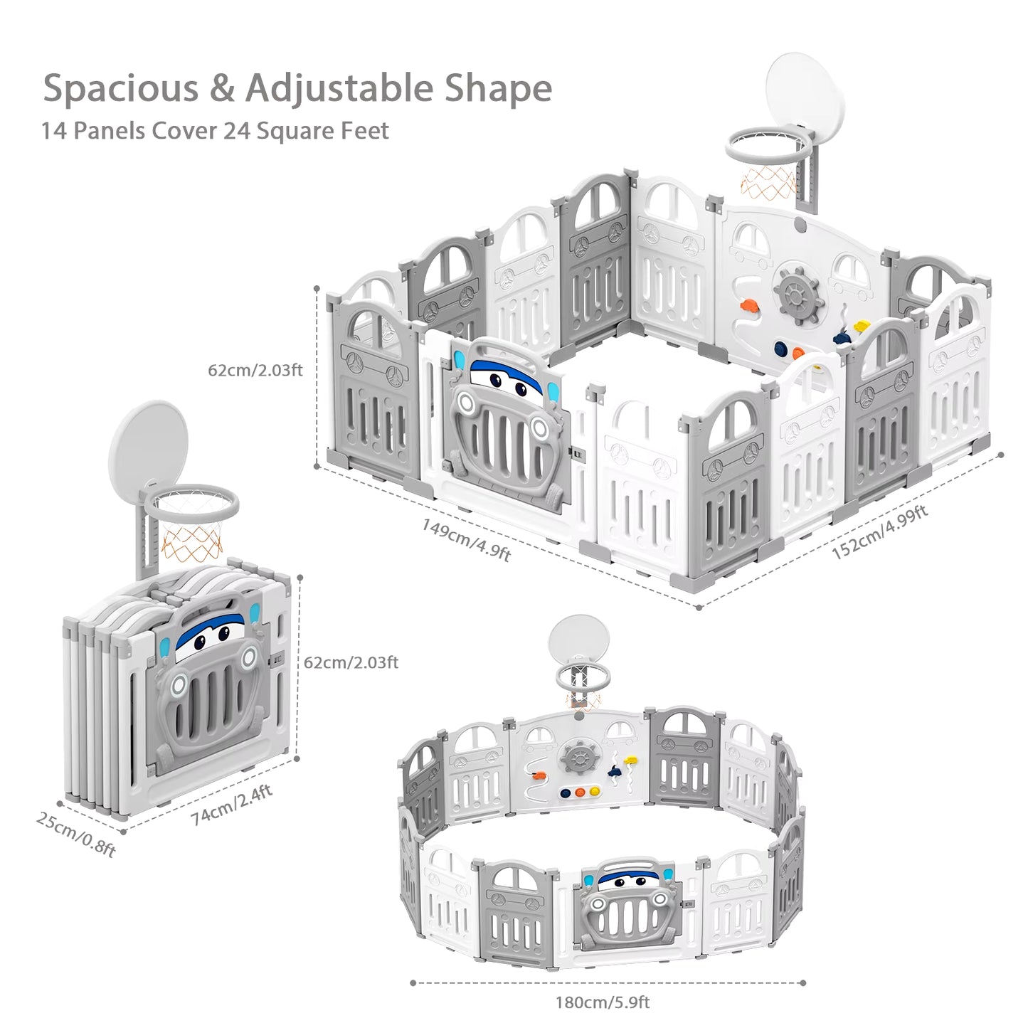 Ultimate Foldable Baby Playpen with Basketball Hoop & 50 Colorful Pit Balls - 14-Panel Toddler Play Fence