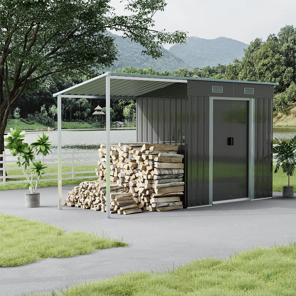 Outdoor Metal Storage Shed with Lean-To