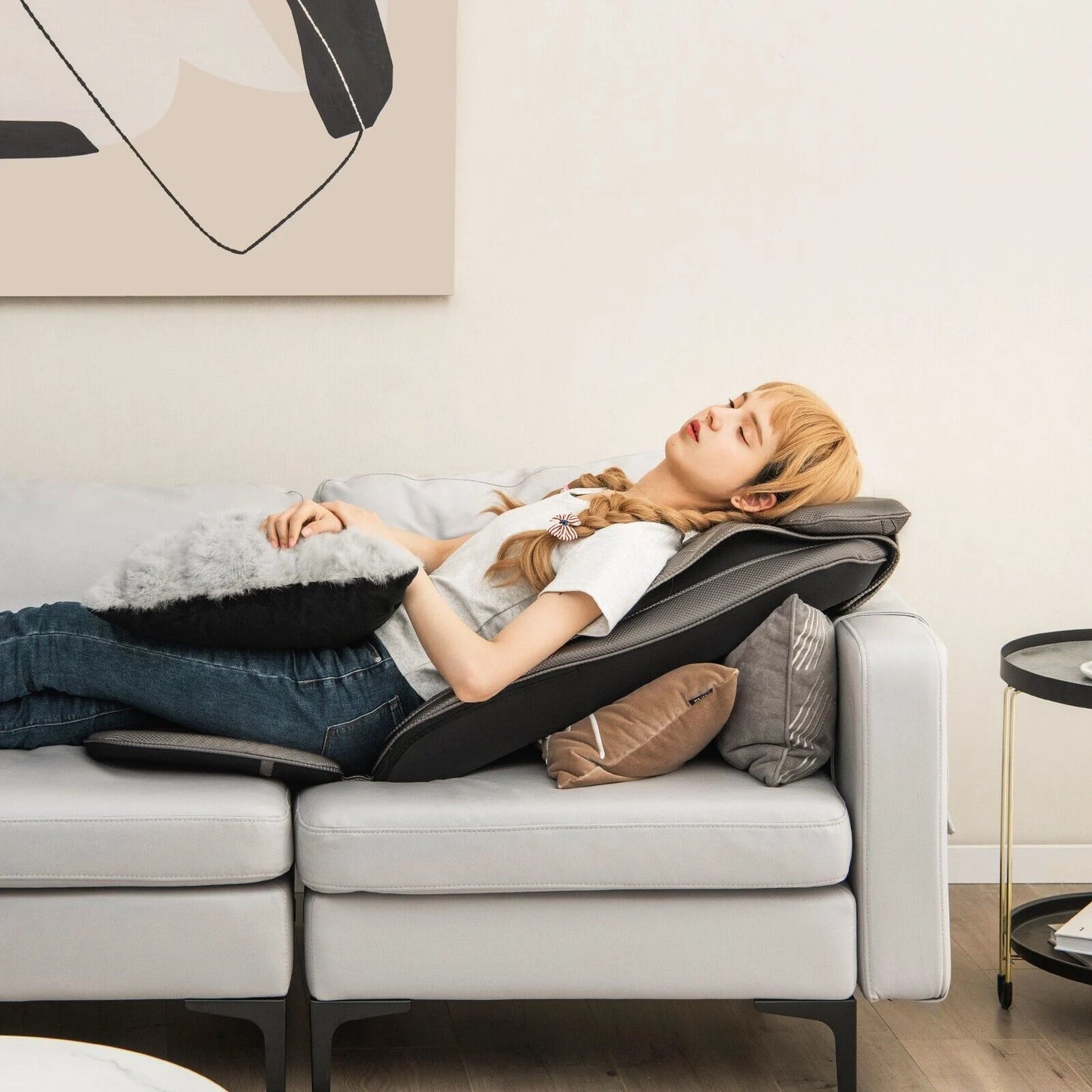 Back Massager with Heat Vibration and Removable Neck Pillow