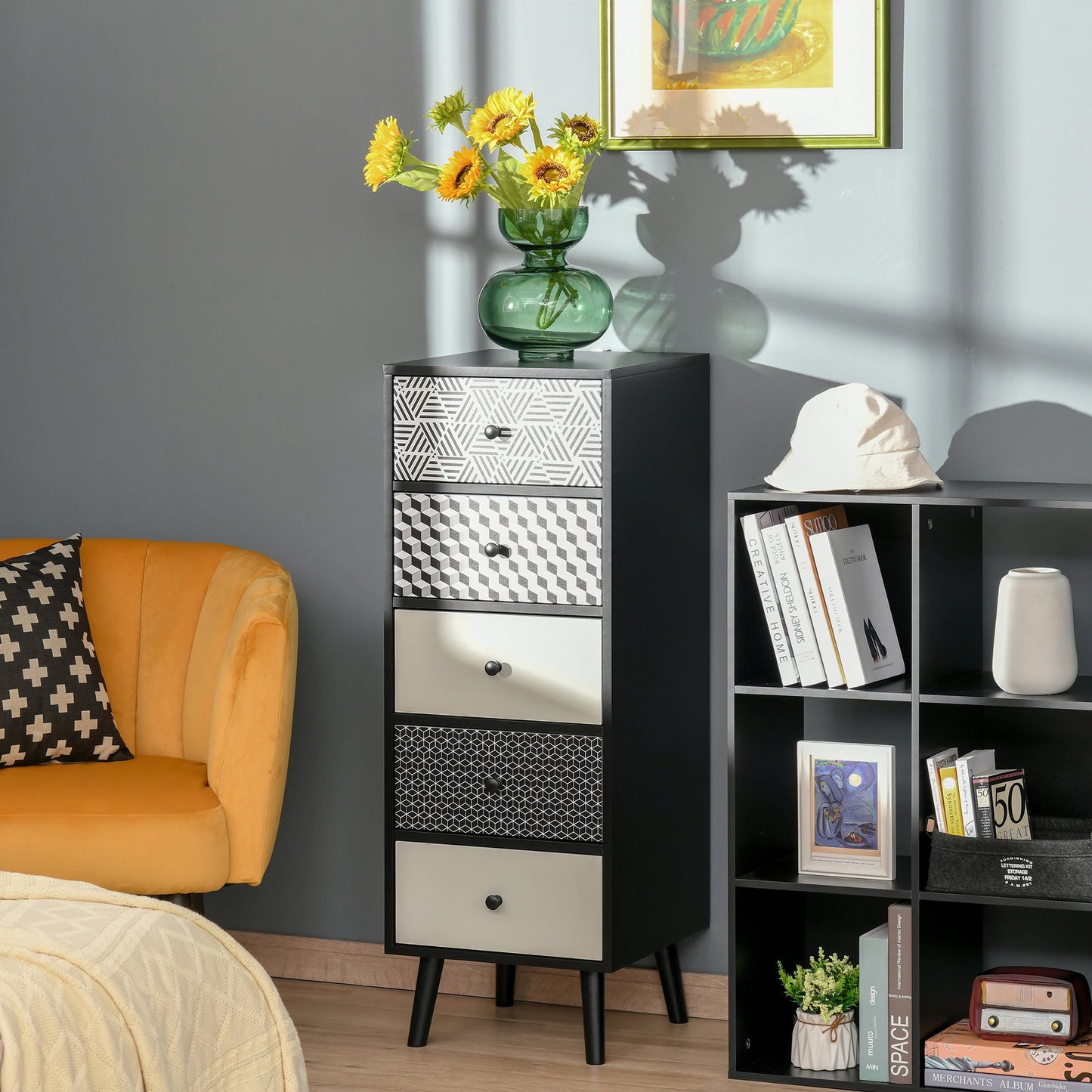 Chest of Drawers, 5 Drawer Storage Organiser Unit Bedroom, Black