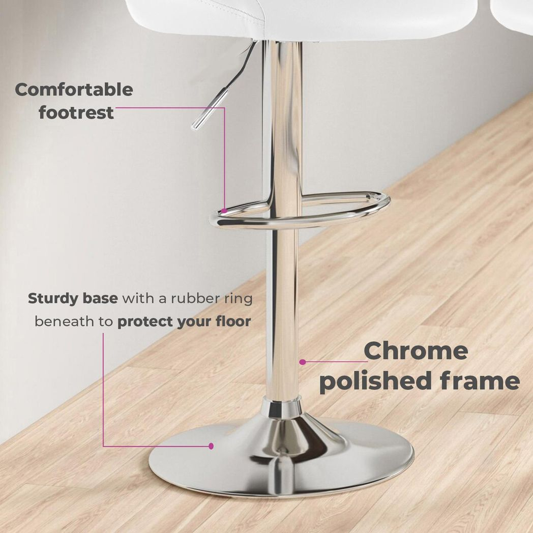 Neo Adjustable Chrome & White Leather Bar Stools - Set of 2