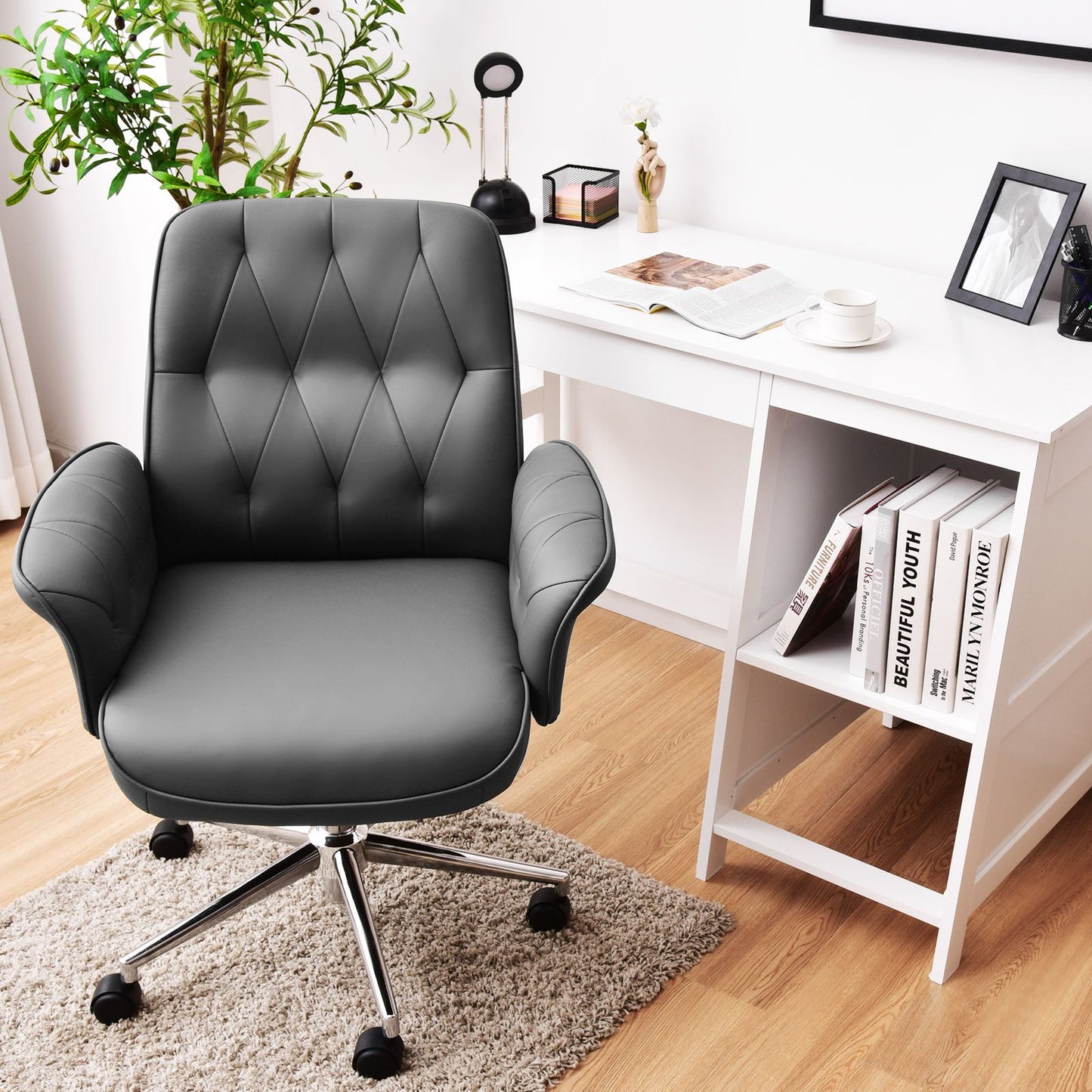 Adjustable Swivel PU Leather Office Chair with Rocking Function