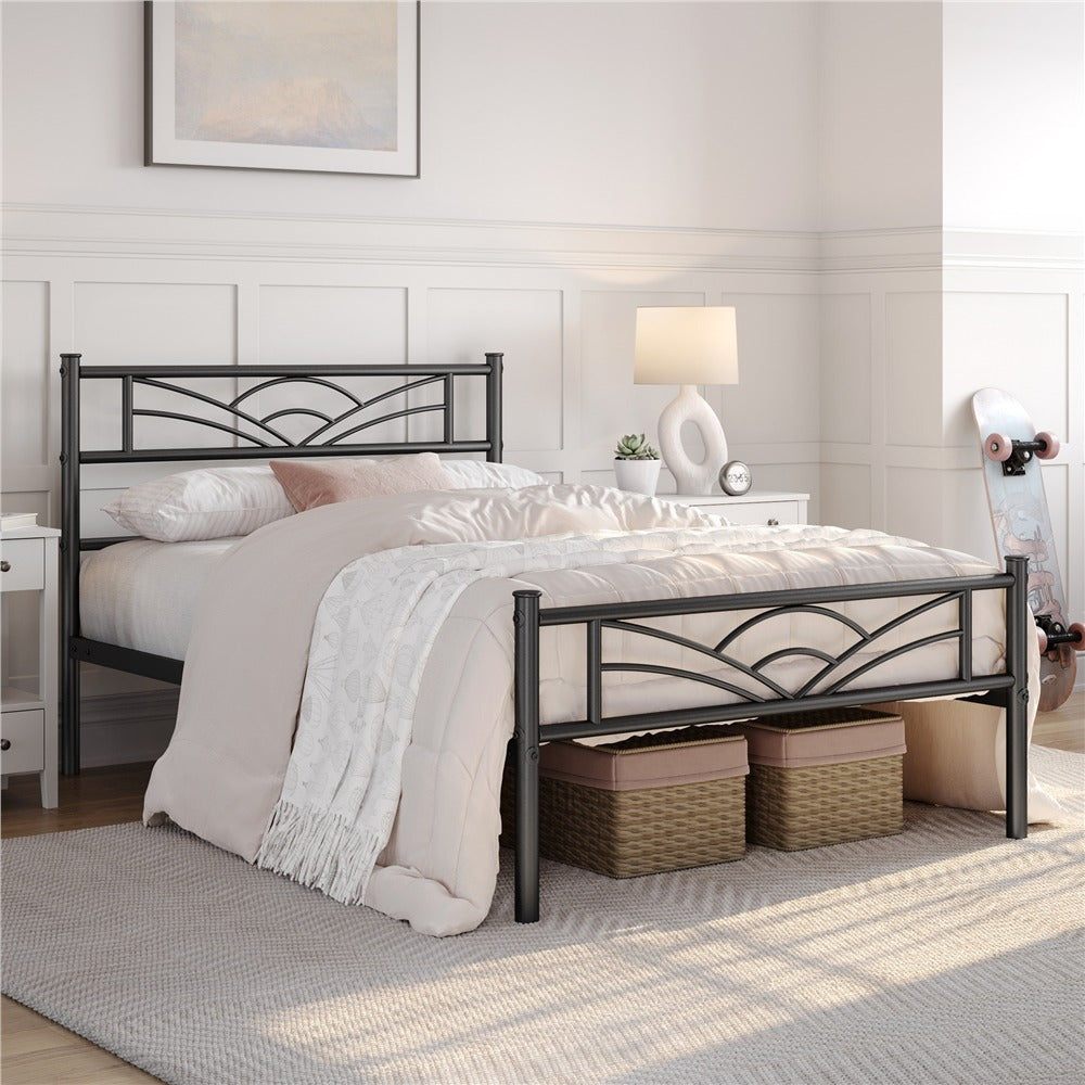 Single Metal Platform Bed Frame, Mattress Foundation with Cloud-inspired Design Headboard Easy Assembly