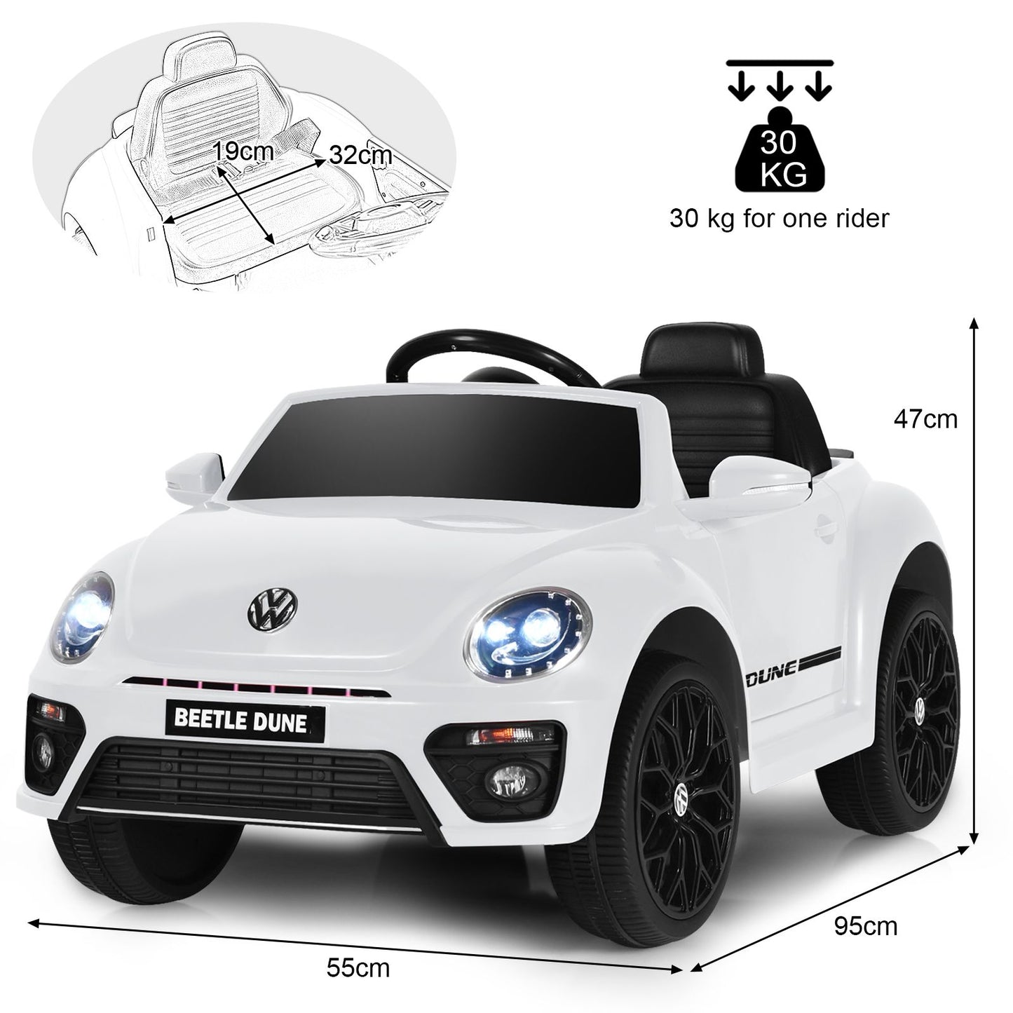 12V Volkswagen Beetle Electric Kids Ride on Car with Remote Control
