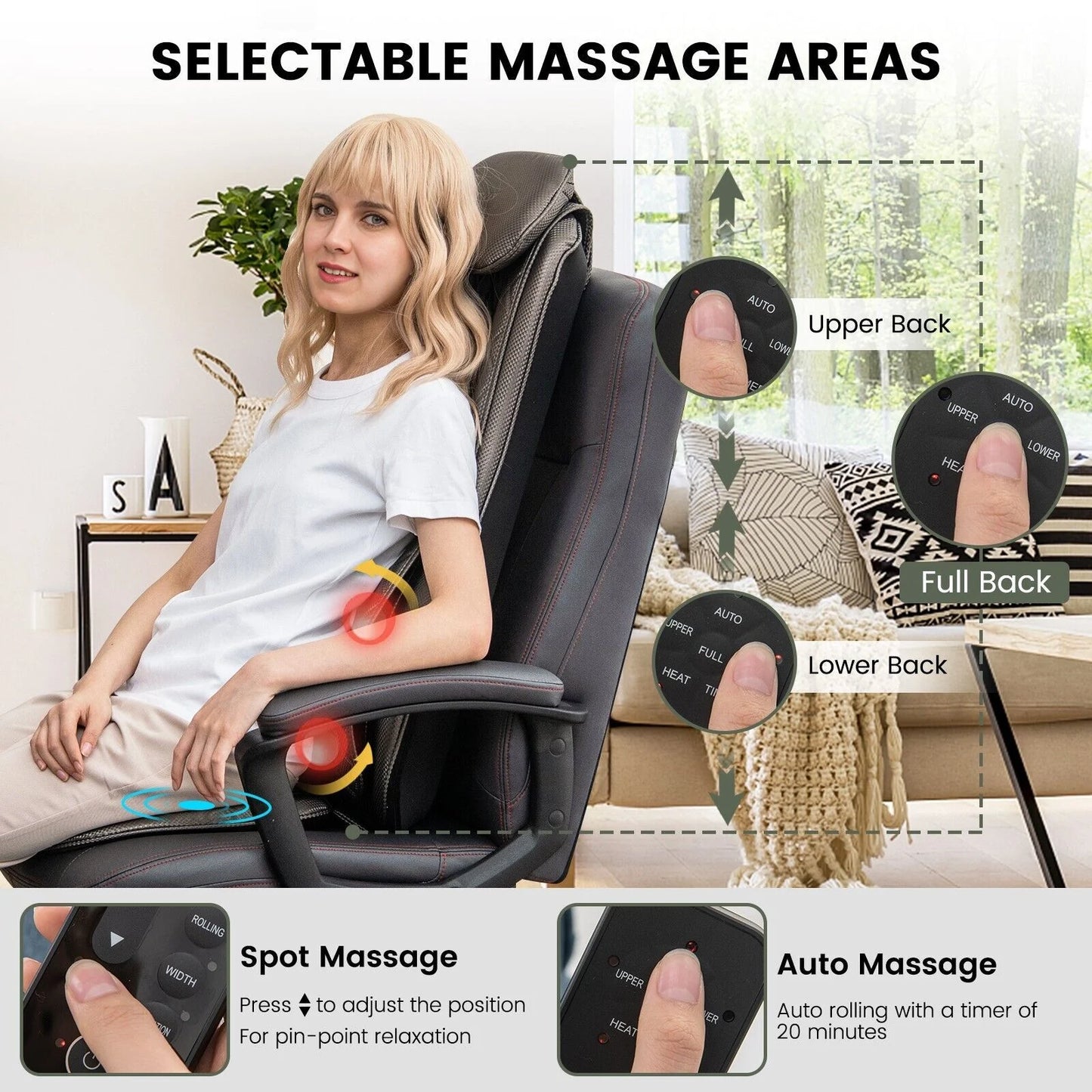 Back Massager with Heat Vibration and Removable Neck Pillow