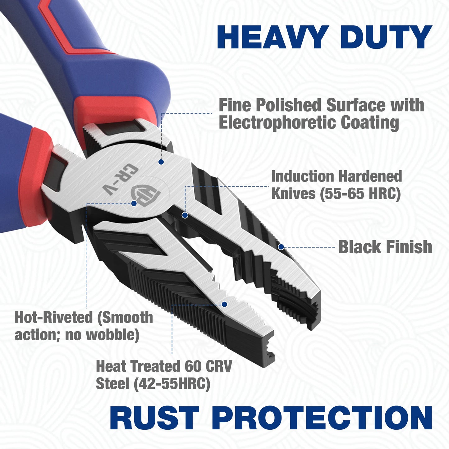 High Leverage Combination Pliers 200mm with Wire Cutting and Screw Extractor - Durable Cr-V Linesman Pliers