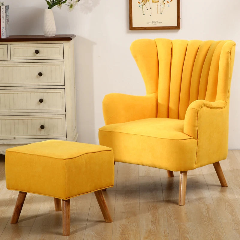 Faux Wool Upholstered Armchair and Footstool for Study and Living Room Makeup Room