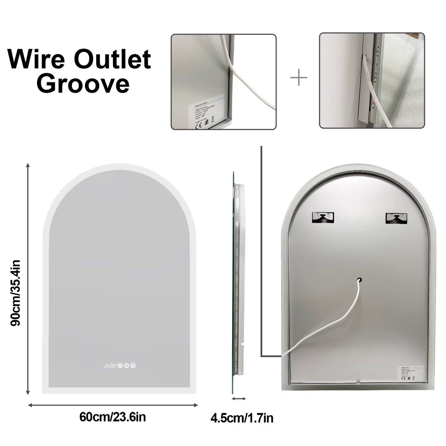 Illuminate Your Space: 36" x 24" Arched Dimmable Backlit Smart LED Bathroom Mirror with Anti-Fog, Time & Temperature Display, and CRI 95