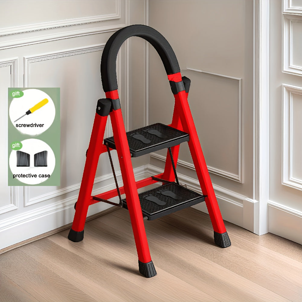 Adjustable Portable Step Stool - Telescopic Folding Aluminium Ladder  Red & Black