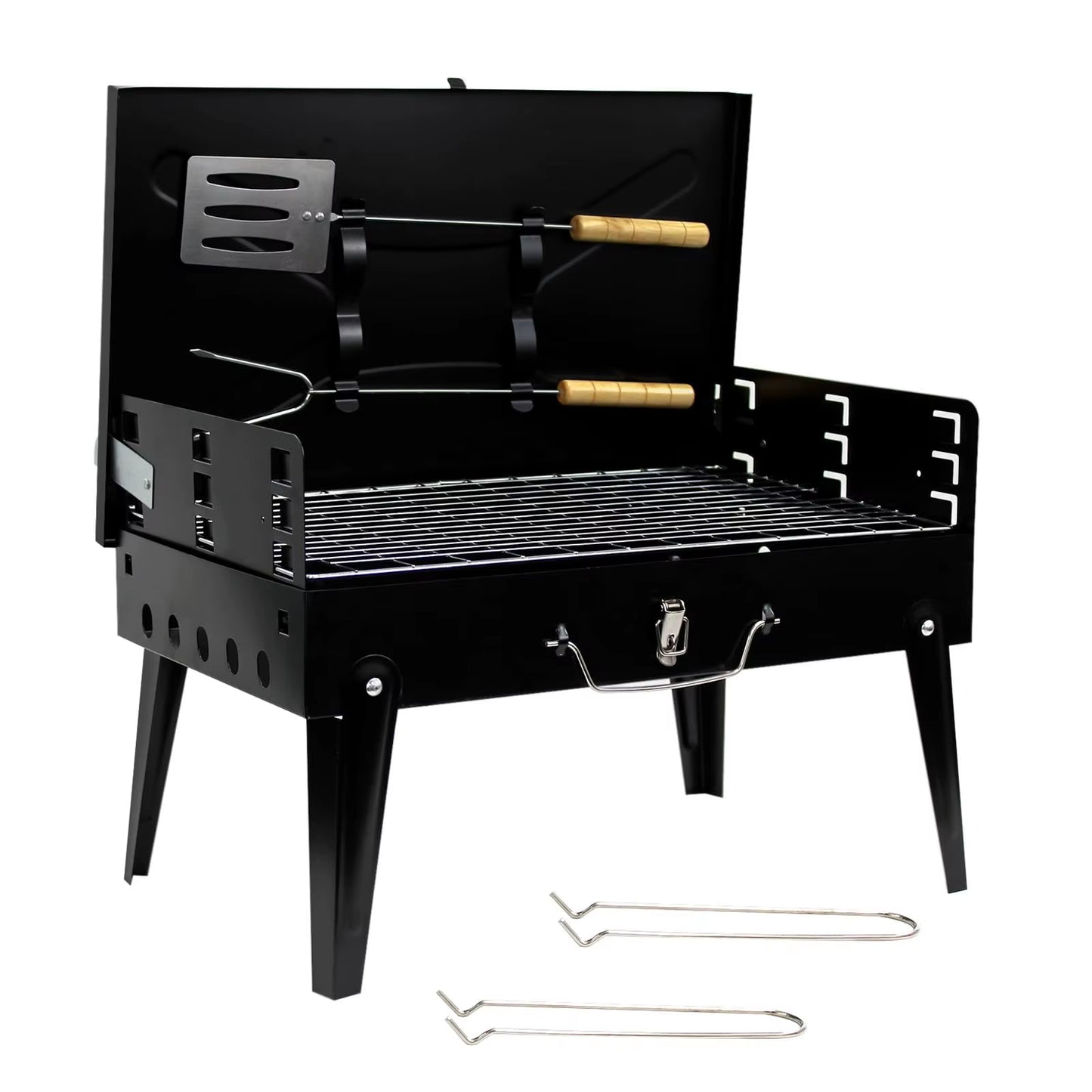 Portable Folding Charcoal Barbecue Grill for Outdoor Garden Camping BBQ with Utensil Tools By