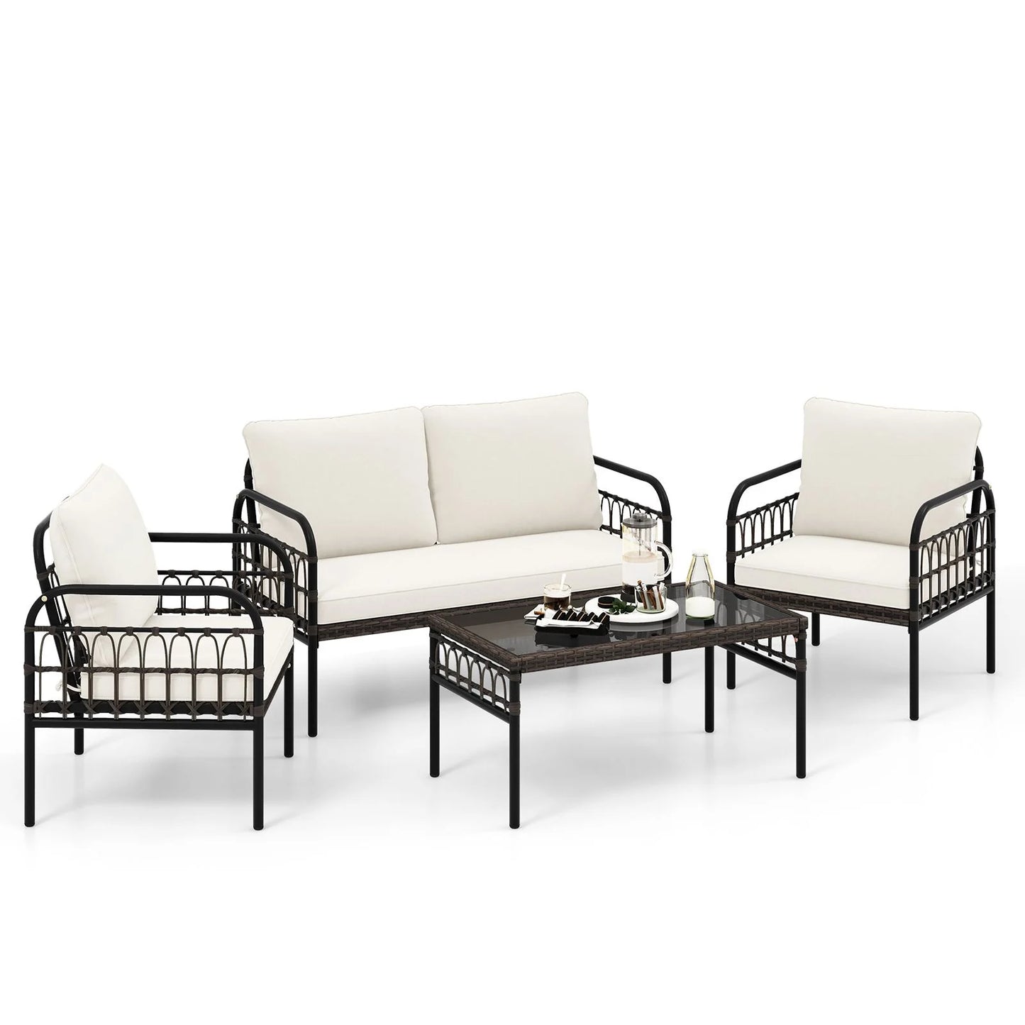 Luxurious 4-Piece Patio Furniture Set with Plush Cushions for Ultimate Comfort