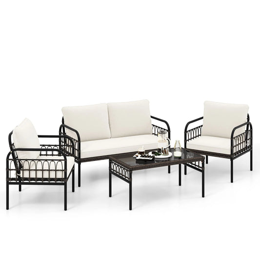 Luxurious 4-Piece Patio Furniture Set with Plush Cushions for Ultimate Comfort