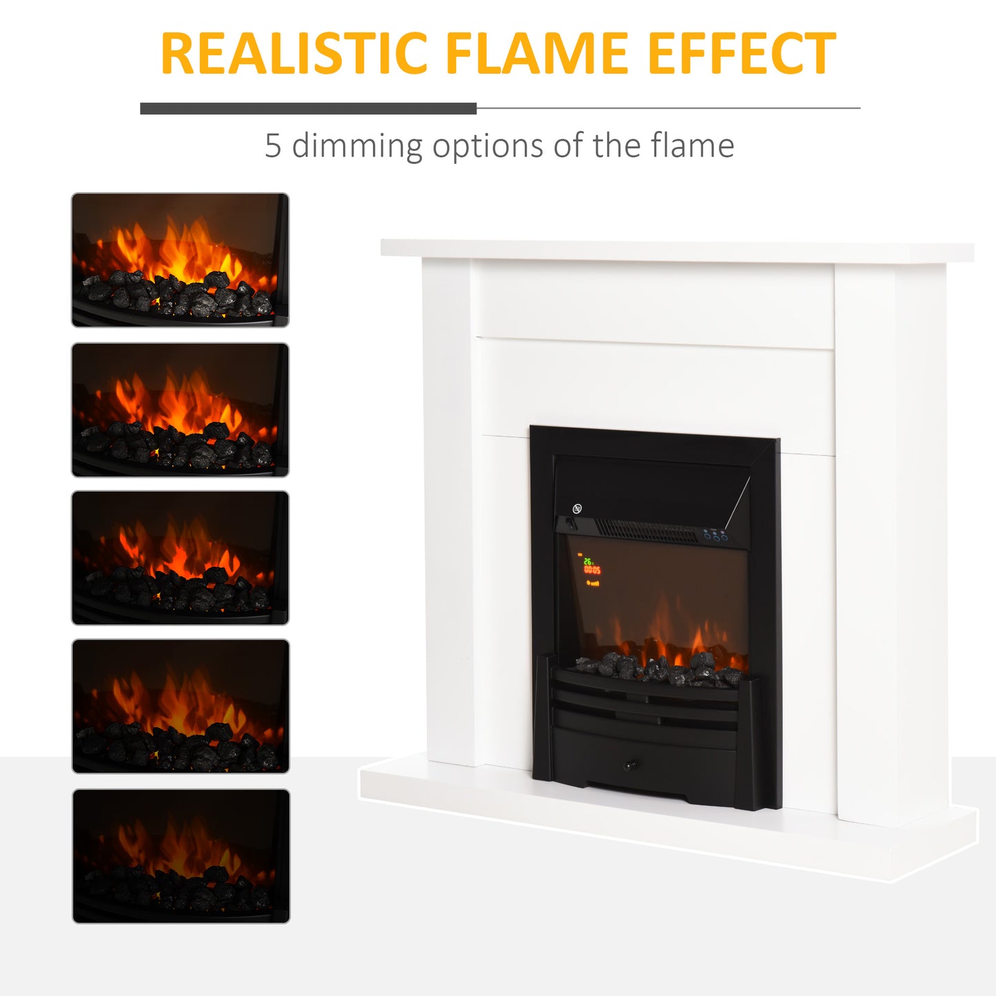 Elegance Meets Comfort: 2000W 5-Level White Electric Fireplace Heater w/ Remote