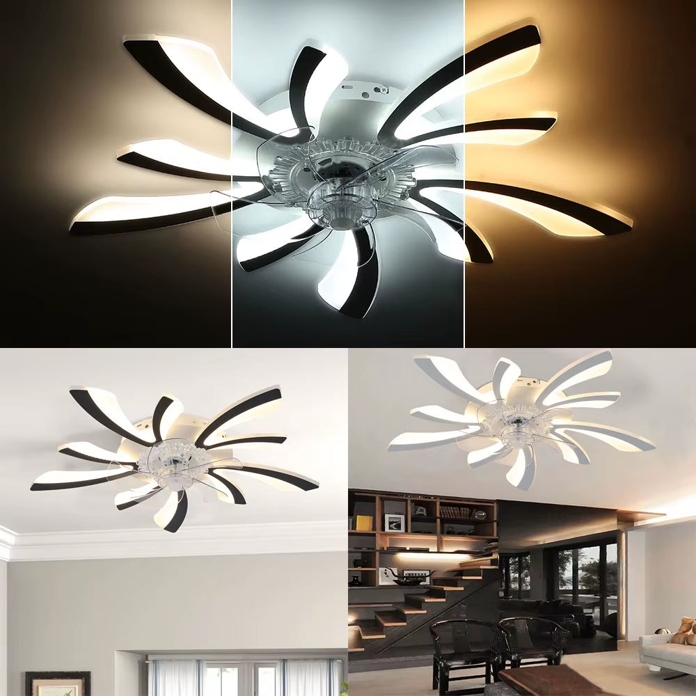 78Cm Creative Ceiling Fan with LED Lights with Remote 3 Color Temperature 6 Speeds for Office, Living Room, Bedroom