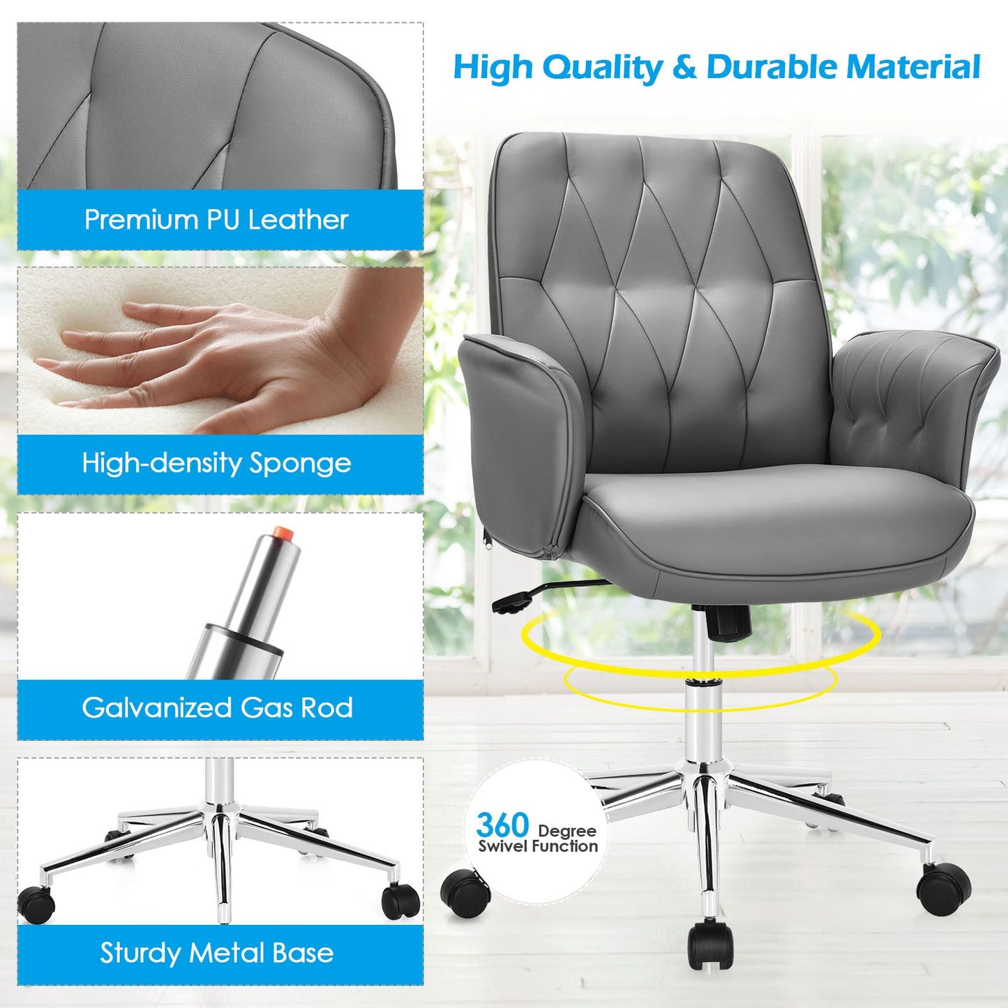 Adjustable Swivel PU Leather Office Chair with Rocking Function