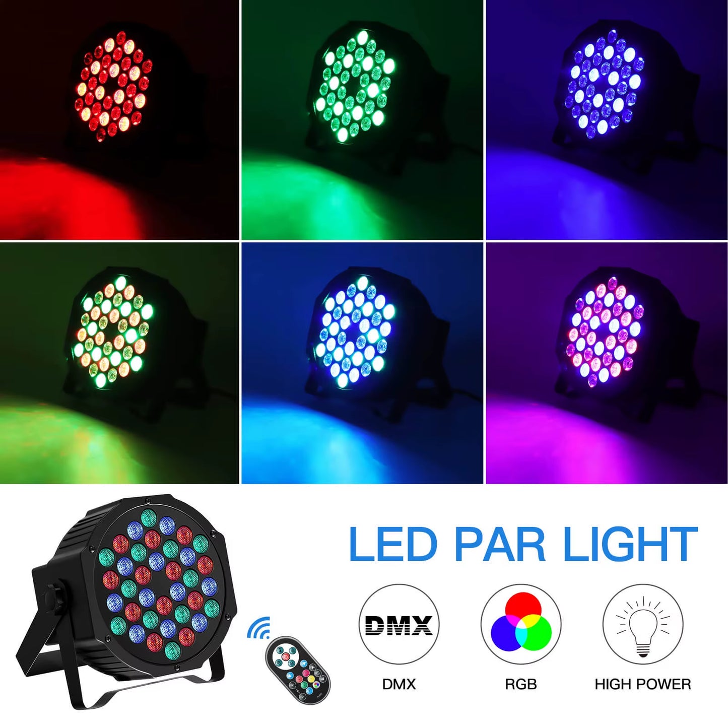 2-Pack RGB DMX Stage Par Lights with 36 LEDs for Party, DJ, and Wedding Events