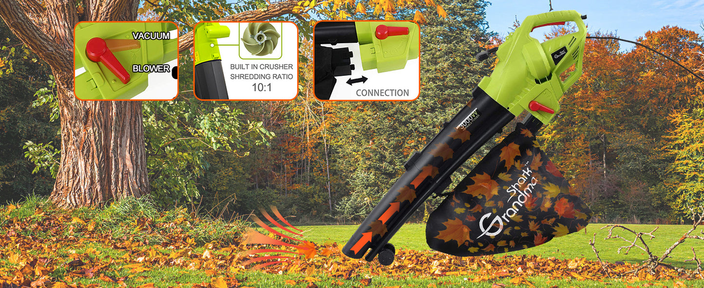 3000W 3 In 1 Leaf Blower, Garden Leaves Vacuum Cleaner