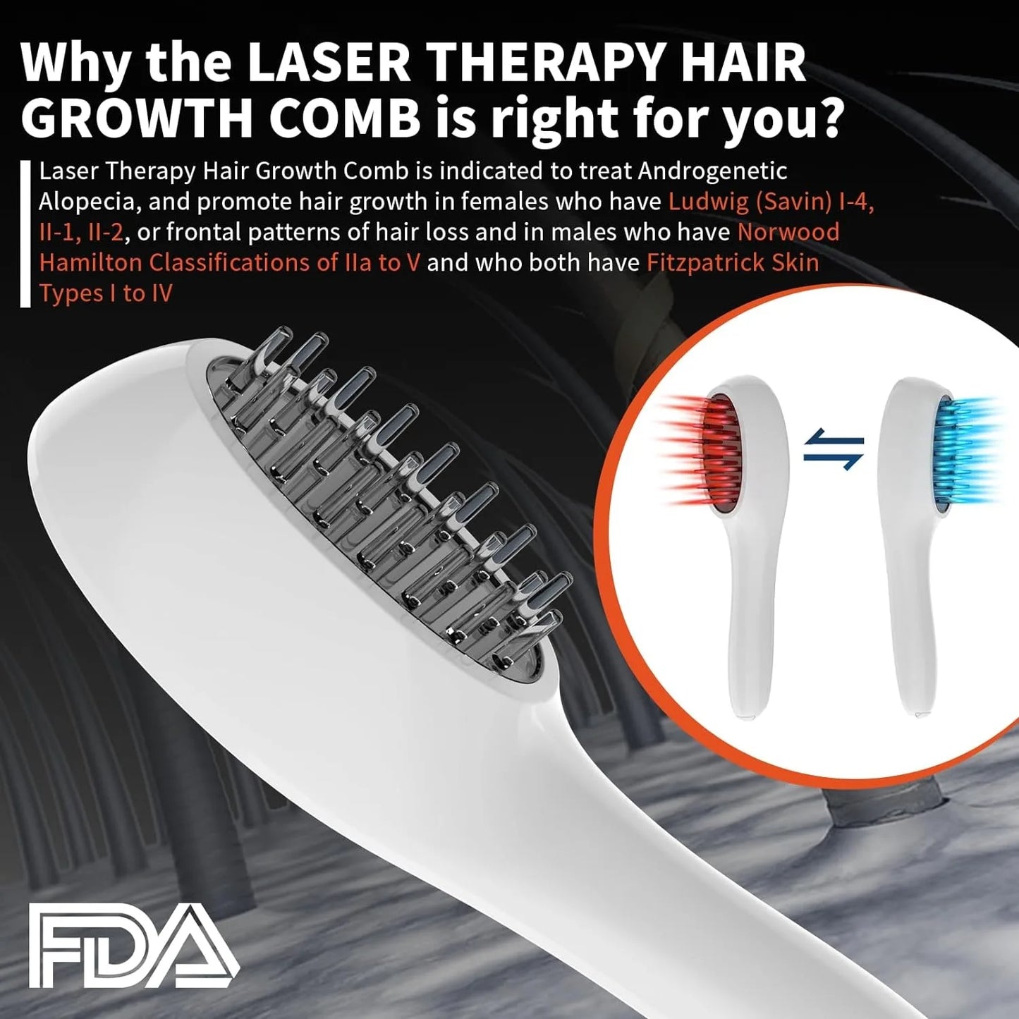 Electric Laser Hair Growth Comb Hair Therapy Comb Vibration Massage Hair Care Brush