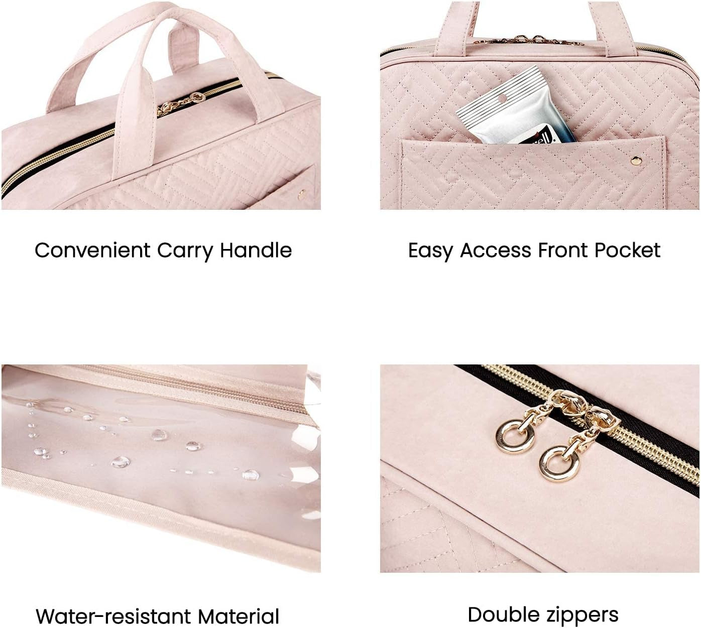 Large Capacity Hanging Toiletry Bag for Women - Stylish Pink Makeup & Cosmetic Organizer for Travel - Perfect for Full-Sized Containers