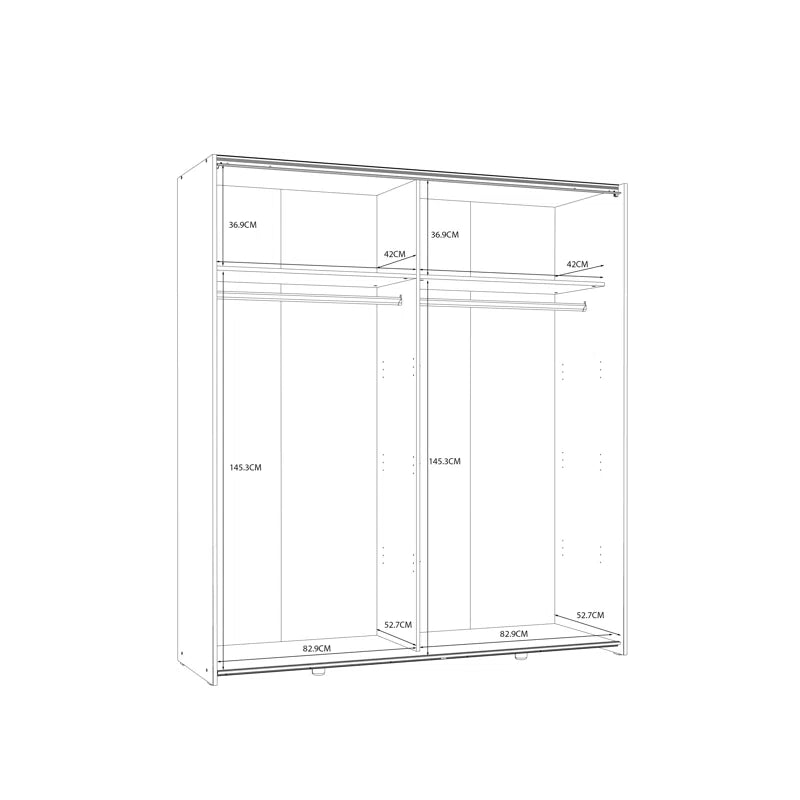 Double Sliding Door Wardrobe with Oak and Concrete Finish, 170,3 Cm W X 190,5 Cm H X 61,2 Cm D