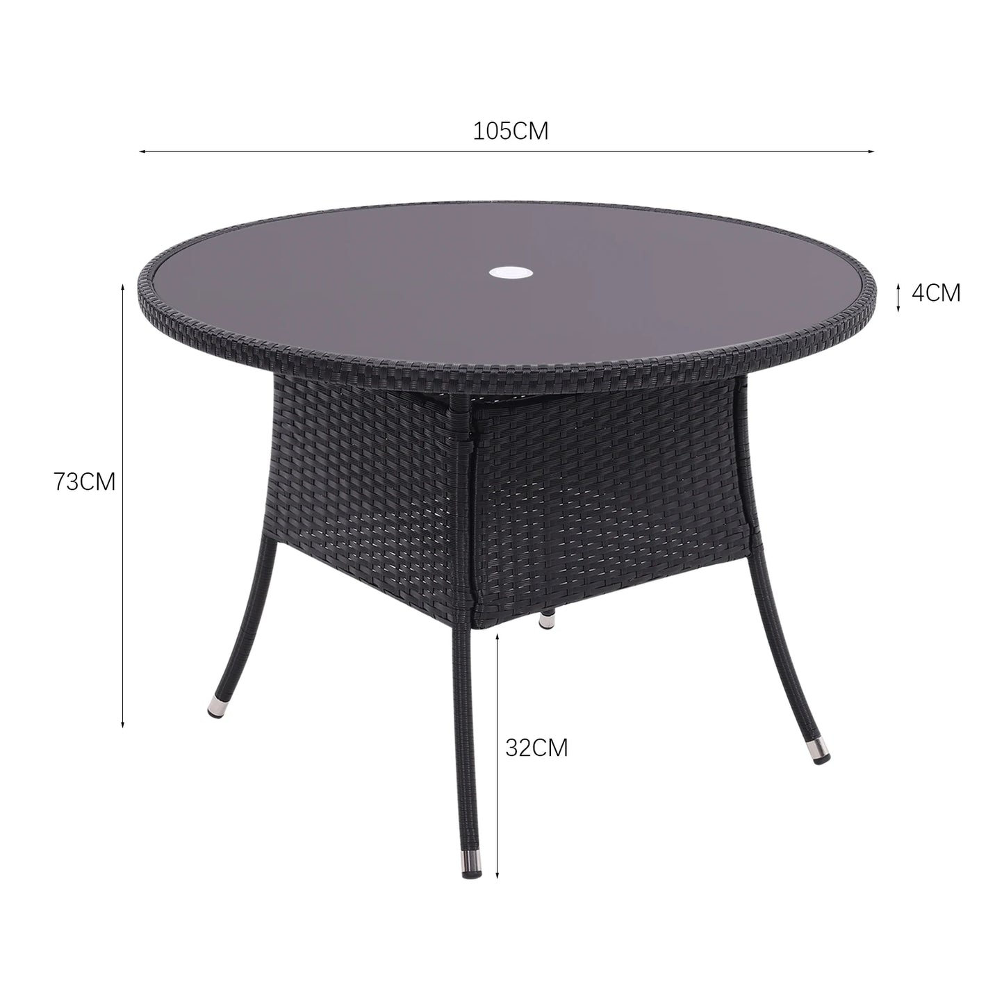 Garden Wicker Table with Tempered Glass and Parasol Hole