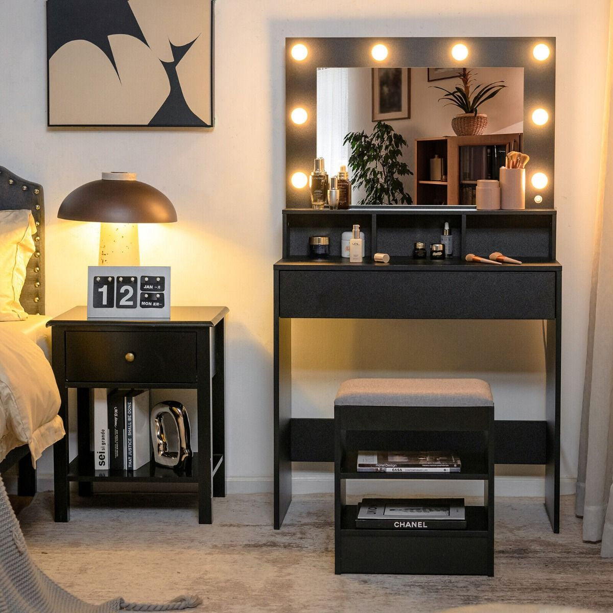 Illuminate Your Beauty: Modern LED Lighted Vanity Set with Spacious Drawer for Effortless Makeup Application