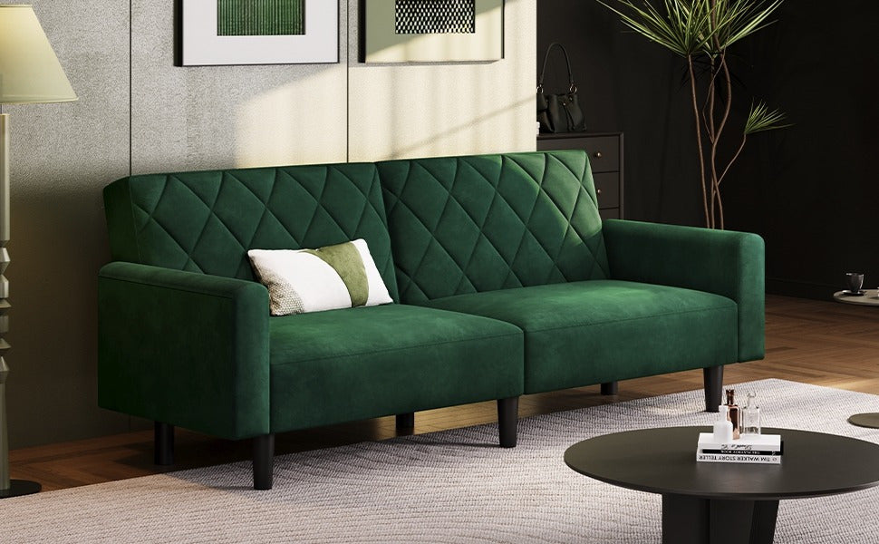 Costoffs 3-in-1 Velvet Convertible Futon Sofa Bed Upholstered Futon Couch with Diamond Tufted Design