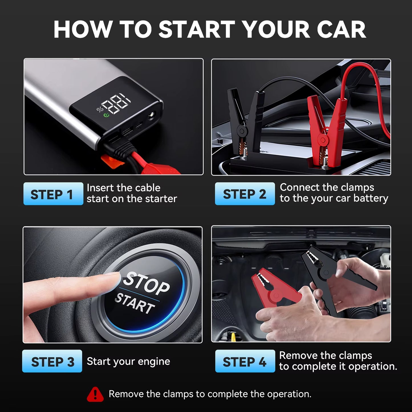 4000A Car Jump Starter 3-In-1 Portable Car Battery Booster Power Bank LED Lighting Small Battery Starter Device for 12V Car
