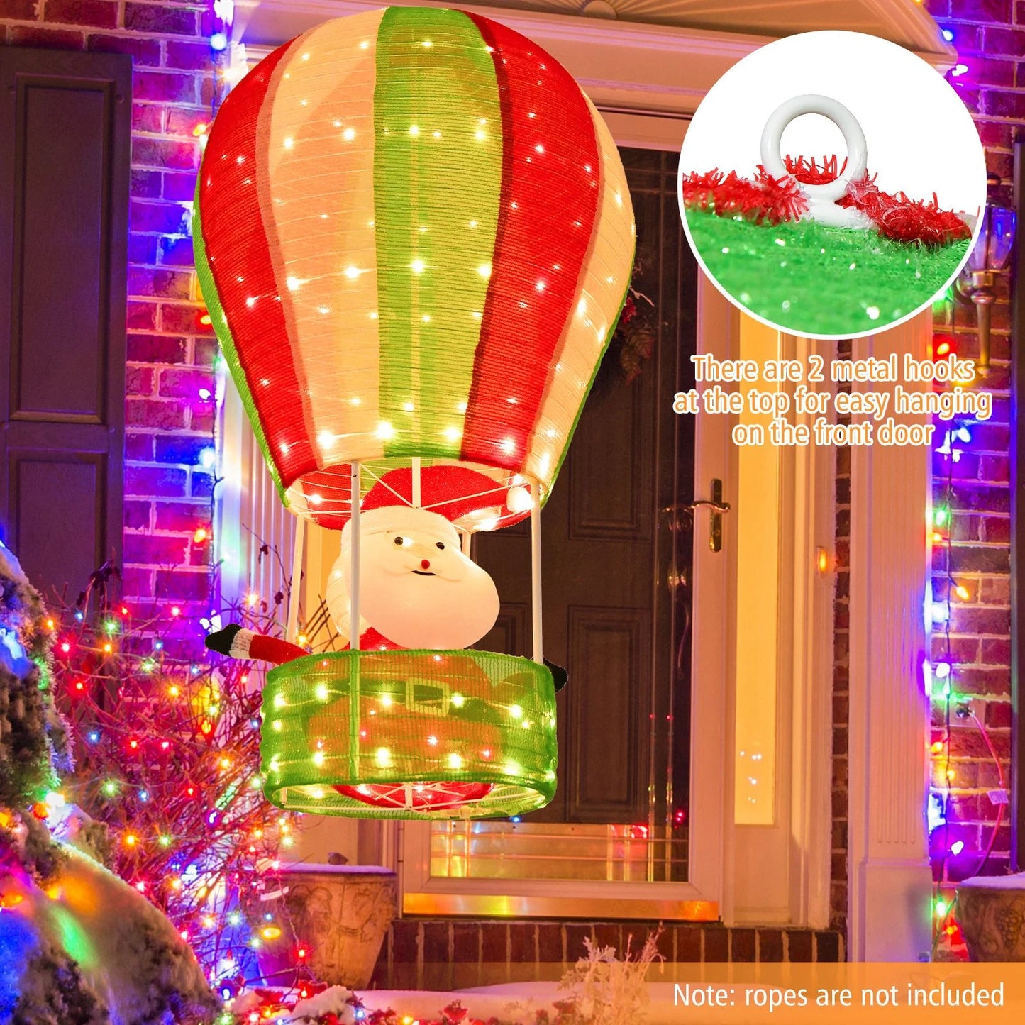 Lighted Santa in Hot Air Balloon with LED Lights and Pop-Up Design