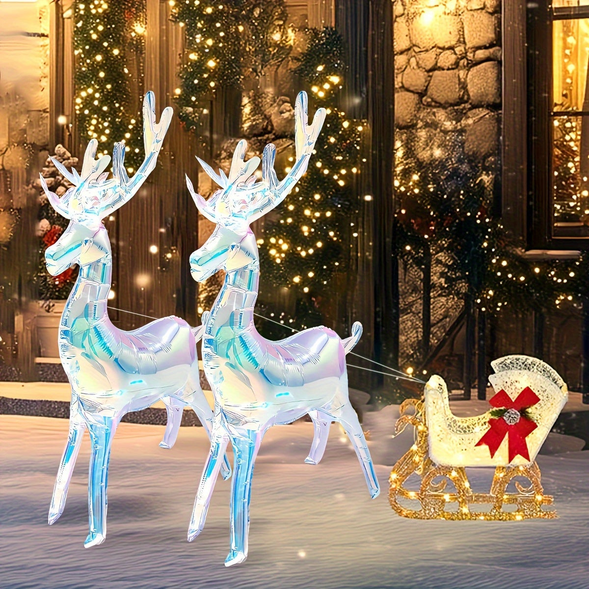 2pcs Extra Tall 94cm Self-Standing Inflatable Reindeer Decorations with Glowing Antlers