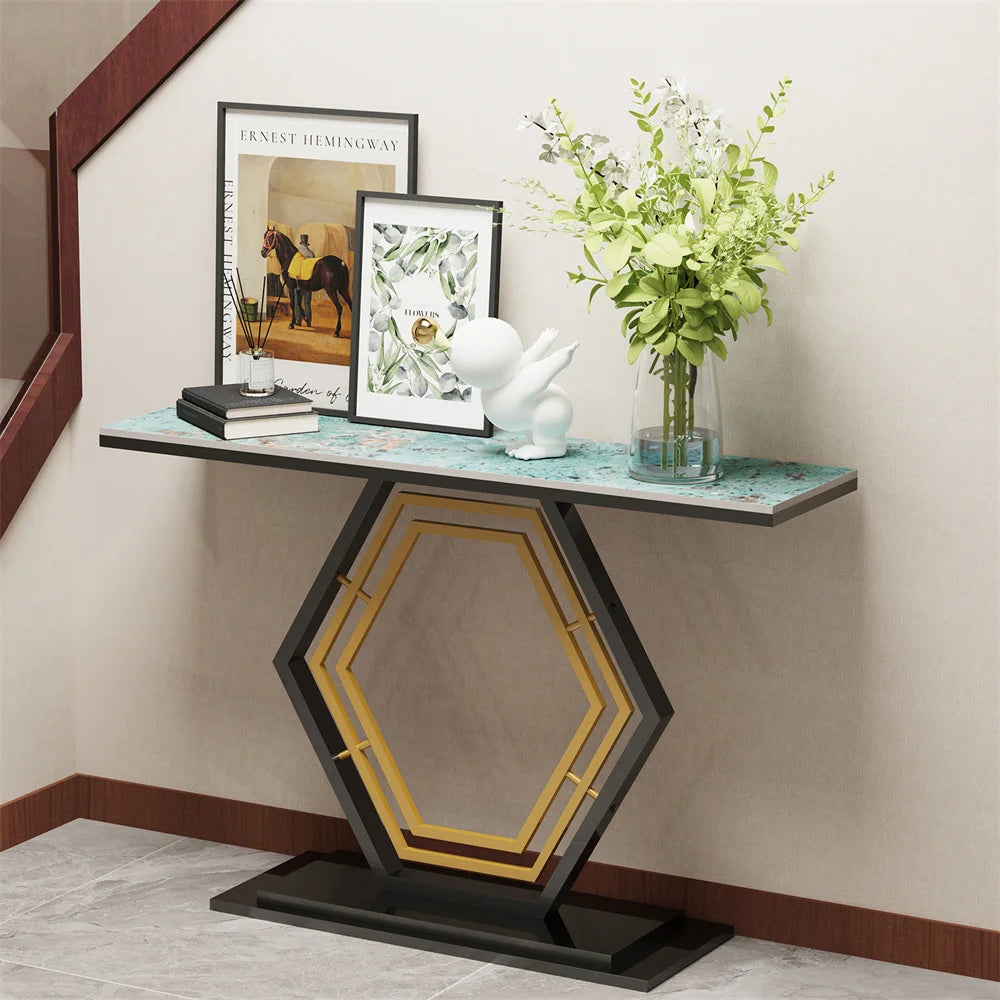Console Table for Entryway with Geometric Base Sleek Sintered Stone Top Long Accent Table for Hallway,Foyer Decor,Stora