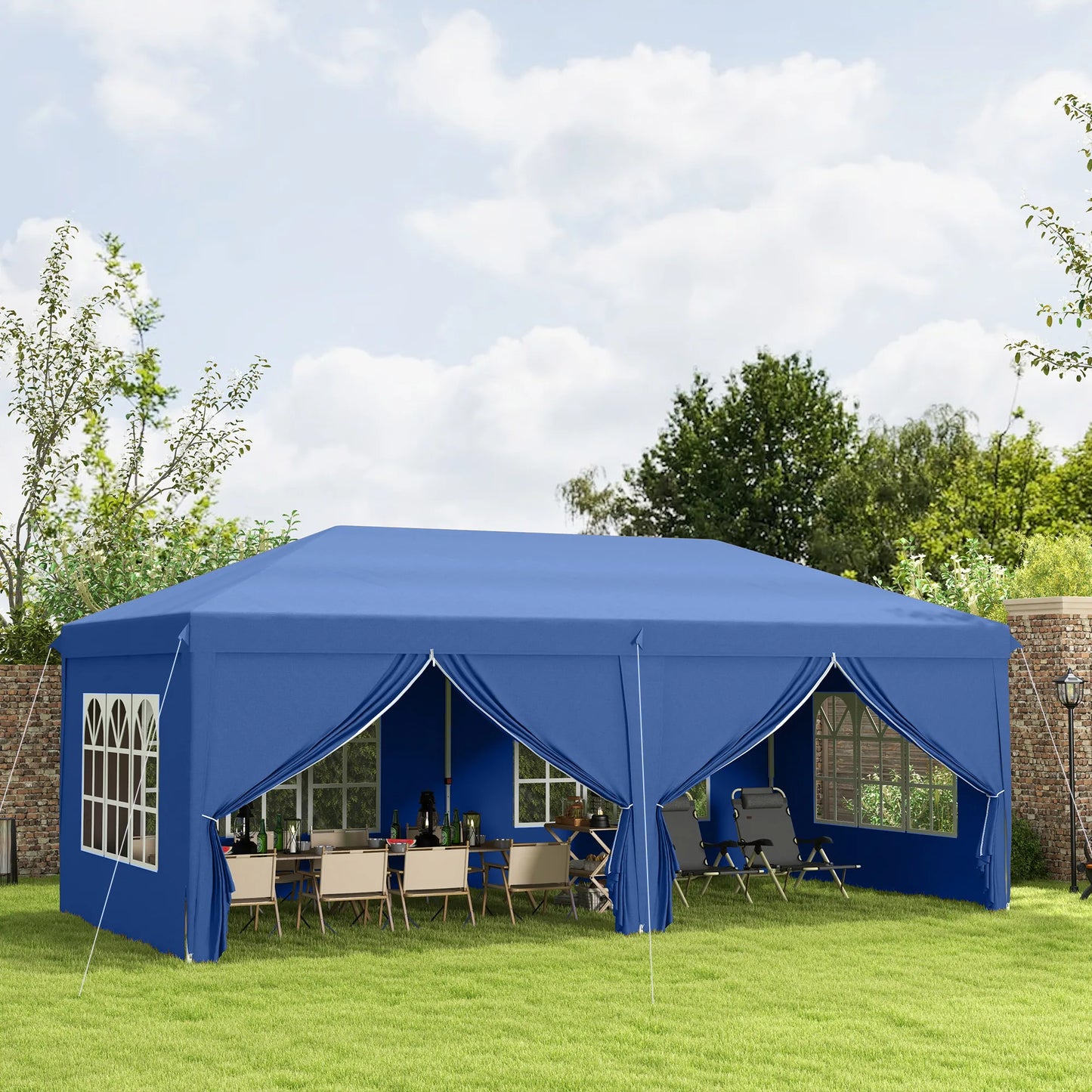 3 X 6 M Pop up Gazebo with Sides and Windows, Height Wedding Camping Party Tent Canopy Marquee with Storage Bag