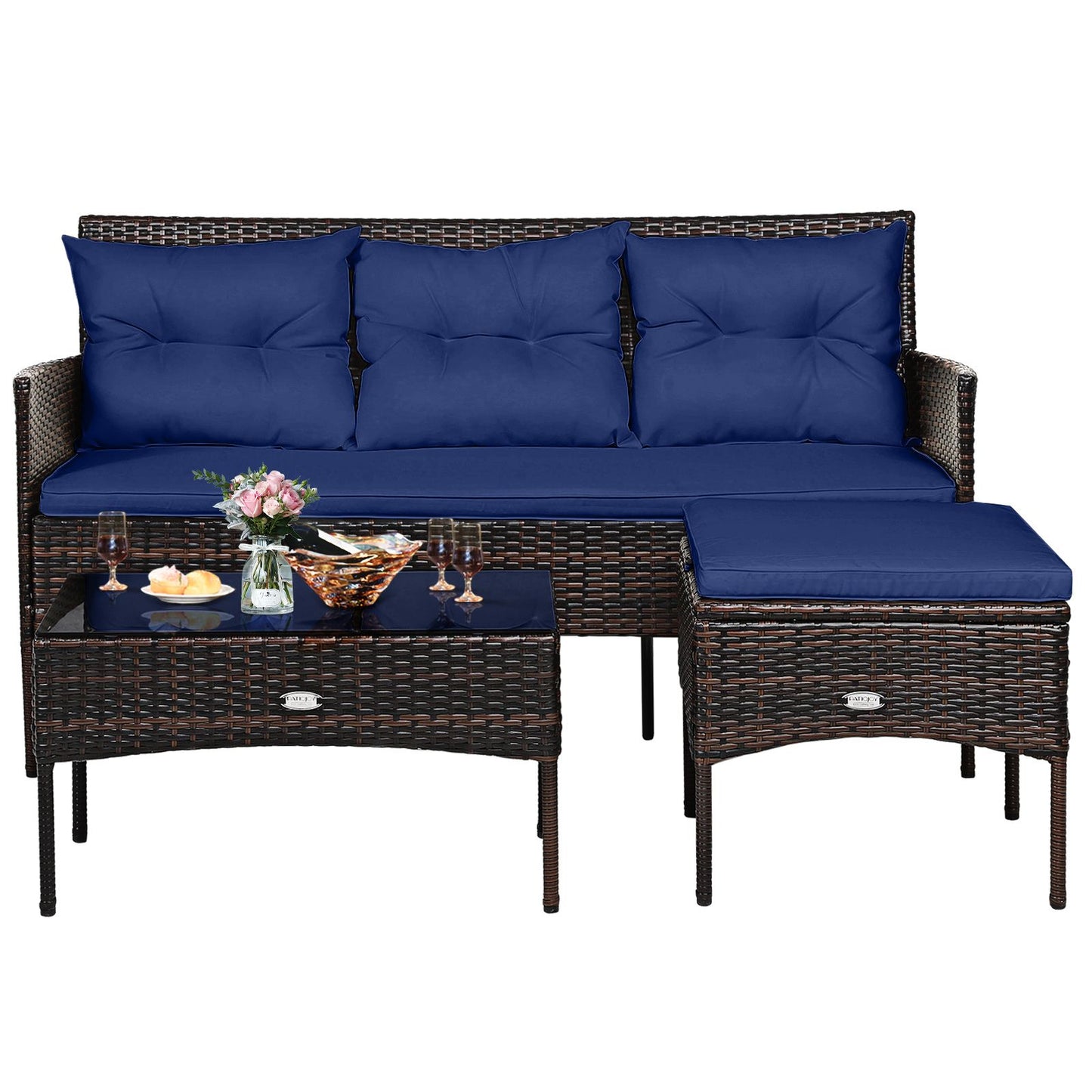 4 Seater Rattan Garden Furniture Set with Cushioned Sofa