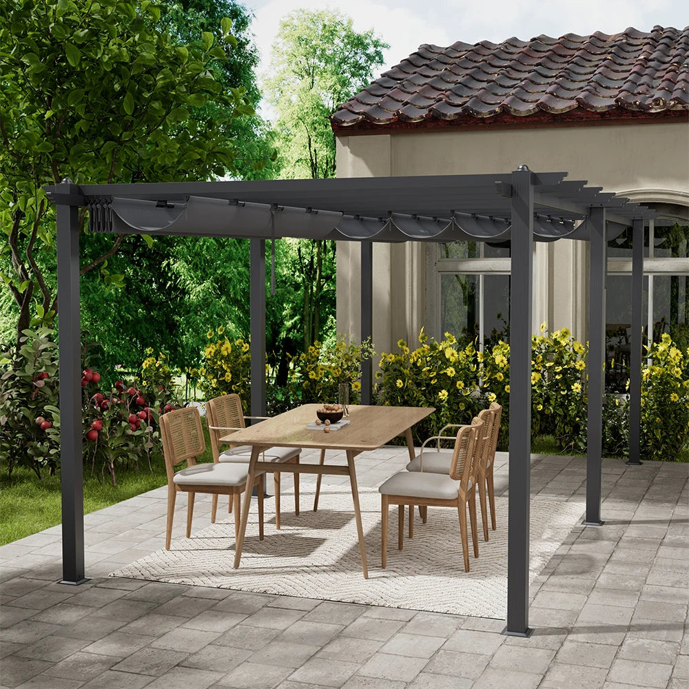 Metal Pergola W/Thicker Post & Upgraded Retractable Pergola Canopy, Heavy-Duty Aluminum Pergolas and Gazebos