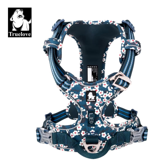 Stylish Adjustable Floral Dog Harness - No Pull, Breathable Cotton, Reflective Safety for All Breeds