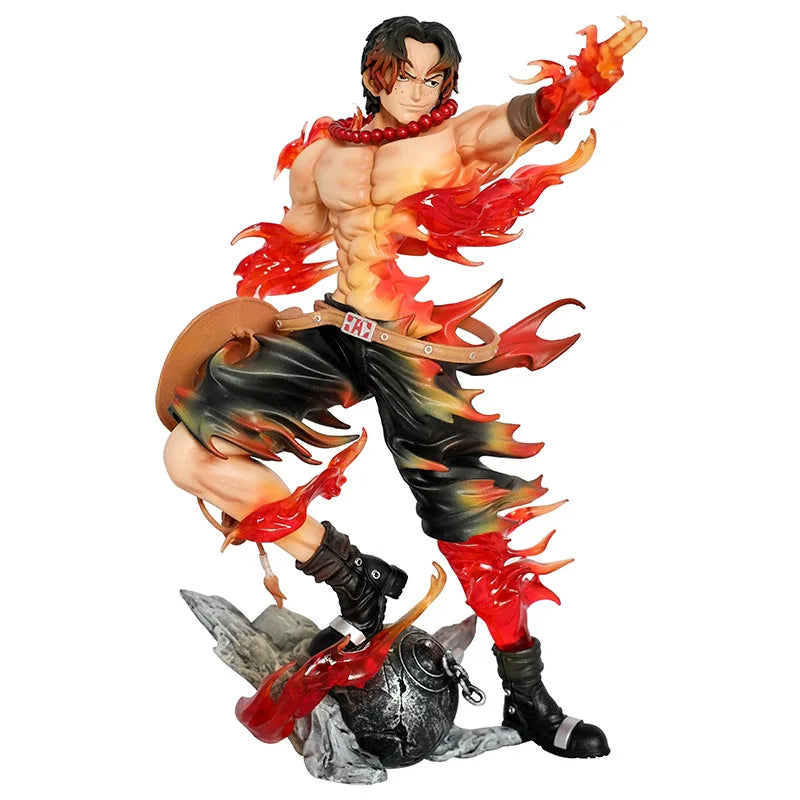 One Piece Floor Flower Flame Ace Fingertip Smile Scene Gk Statue Model Handmade Surrounding Desktop Ornament Boy'S Birthday Gift