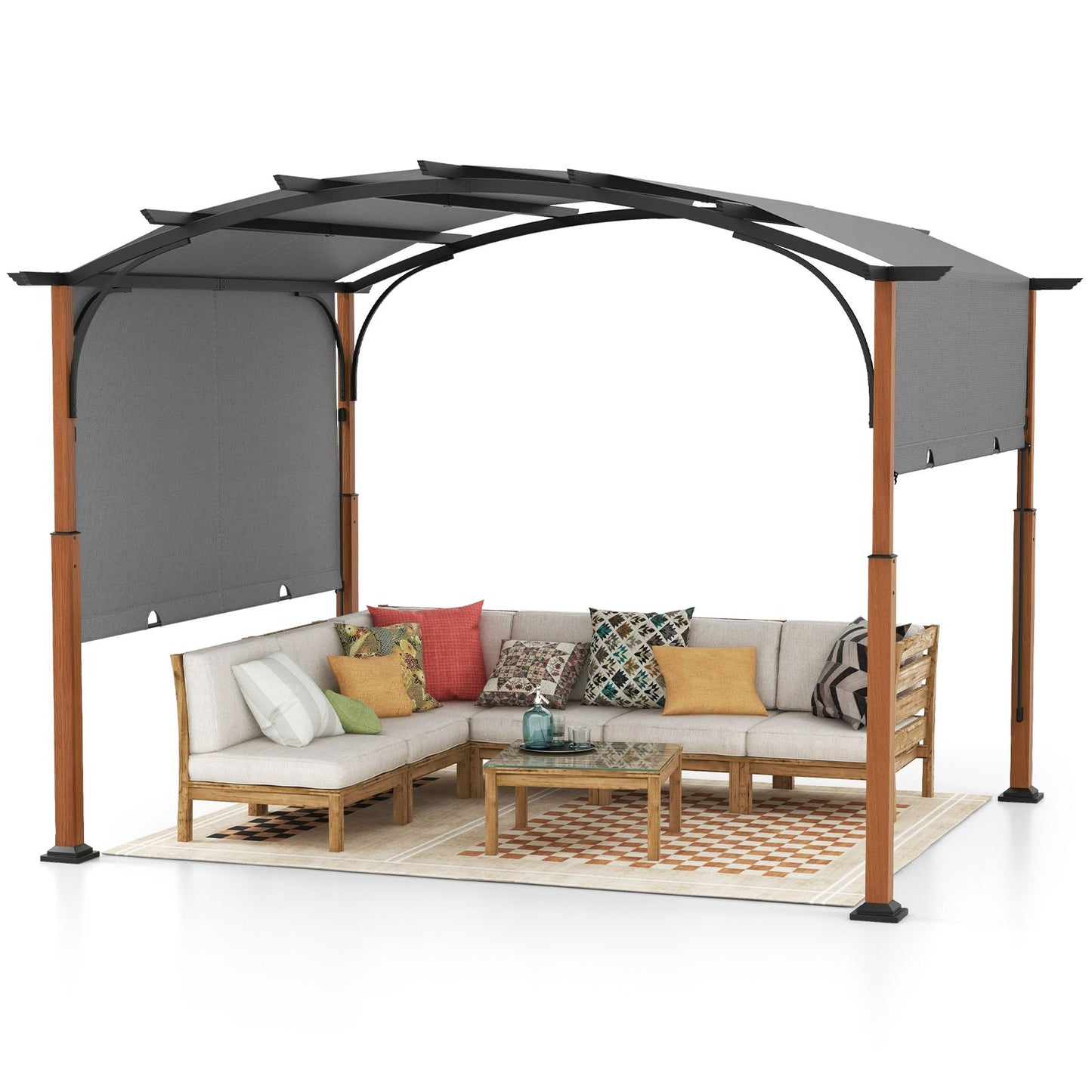 300 X 360 Cm Retractable Pergola Arched Patio Pergola with Sun Shade Canopy