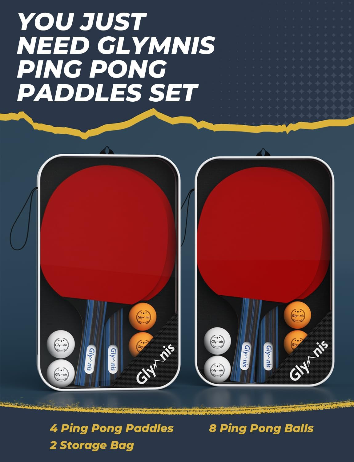 Ultimate Portable Table Tennis Set - 4 Premium Paddles, 8 Pro Balls & Convenient Storage Bag!