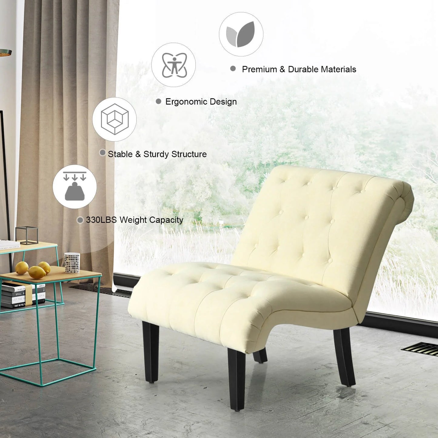 Modern Upholstered Accent Chair with Button Tufted Linen Fabric