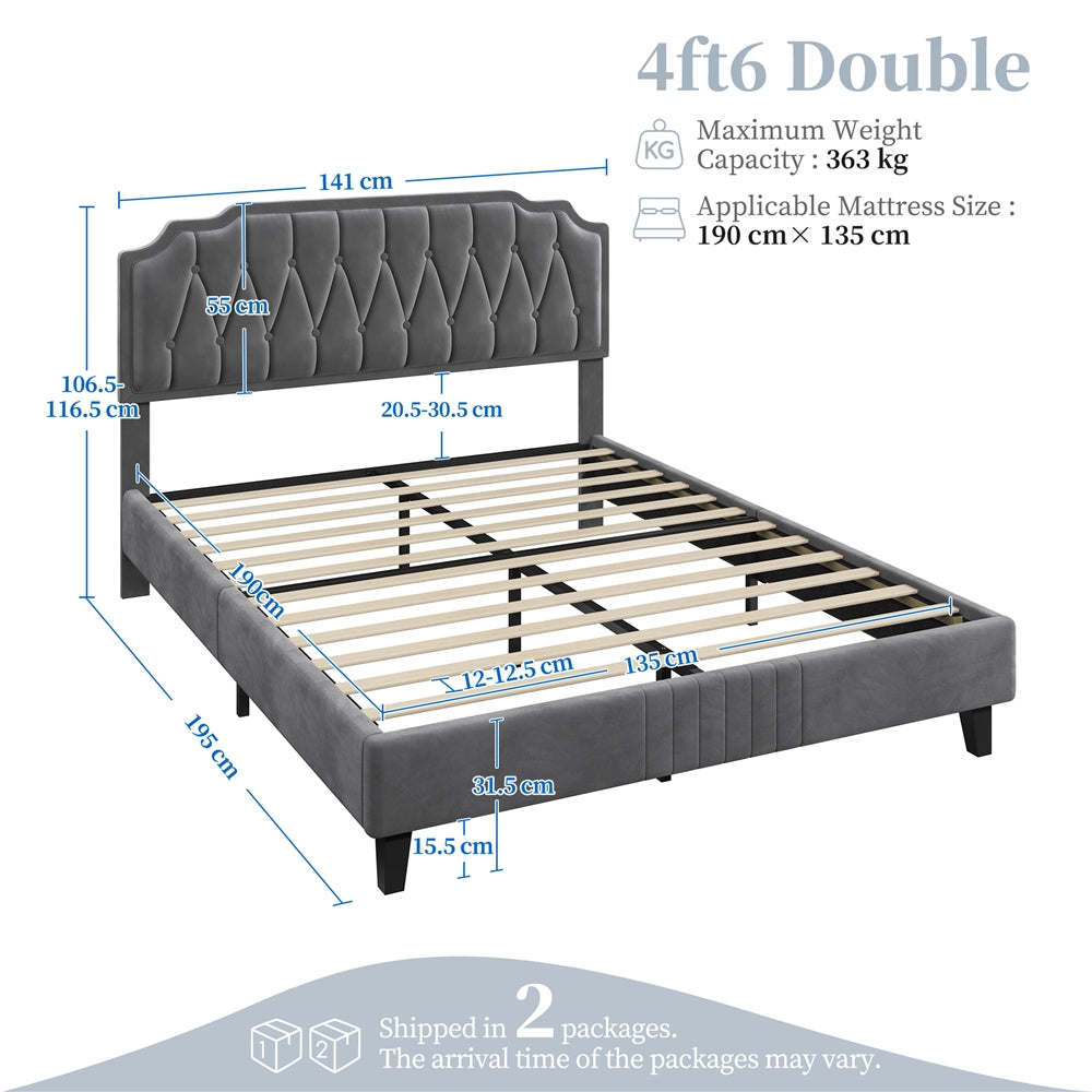 Double/King Bed Frame Upholstered Platform Bed with Adjustable Button Tufted Headboard/Velvet