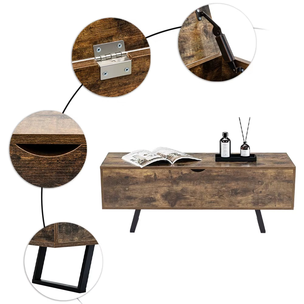 Industrial Wooden Flip Top Storage Bench for Storing Blankets, Pillows