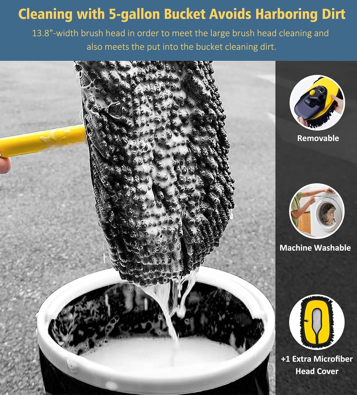 55" Extendable Car Wash Brush with Curved Handle & Replaceable Microfiber Head - Perfect for RV, Truck, and Camper Cleaning - Portable Kit with Storage Bag